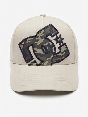 DC Men's Light Beige Cap with Camouflage Logo